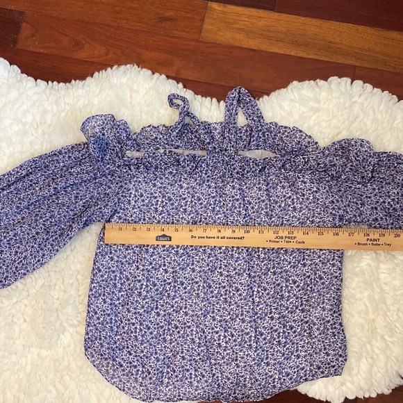 Anthropologie Purple Romantic Floral Cold Shoulder Lined Blouse Size 4 - Picture 7 of 7